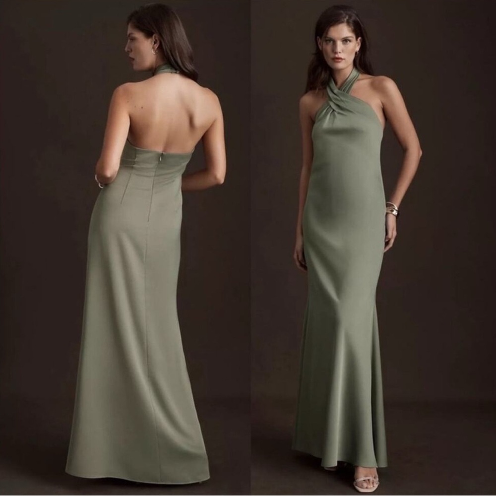 BHLDN Anthropologie Ruby Twist Halter Maxi Dress in Moss Size 6 - Picture 2 of 14